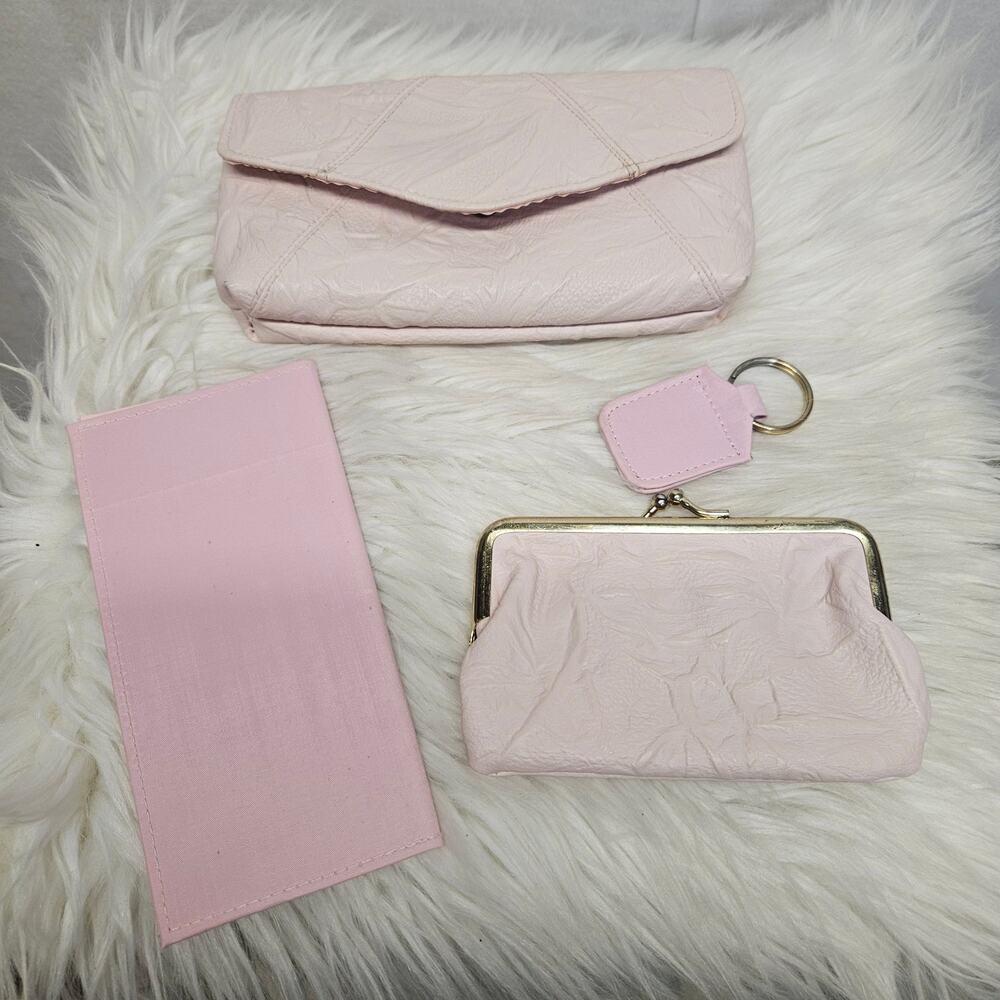 Vintage Roger Gimbel Pink Wallet Set 3pc Matching Coin Purse & Key Chain